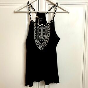NWT 5th & Love Womans Size Medium Black Tank Top Embroidered Braided Straps